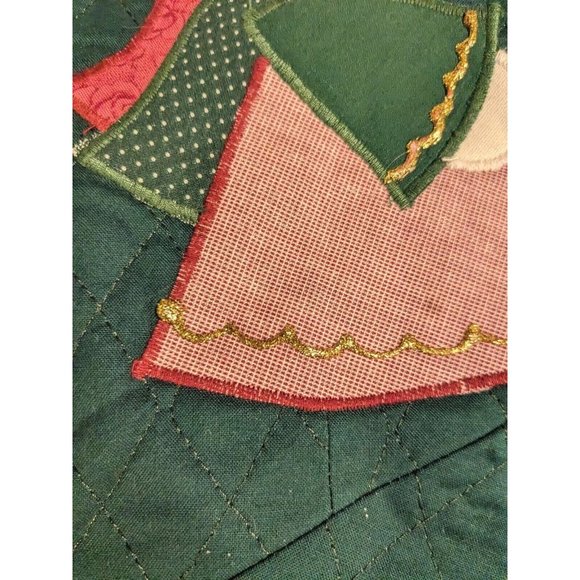 2 Angels Christmas Stocking Quilted Applique Folk Art Primitive Lace Naive Pair - Picture 13 of 16